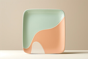 geometric pastel plate, a xmm square plate with a chic, pastel geometric design on a white background