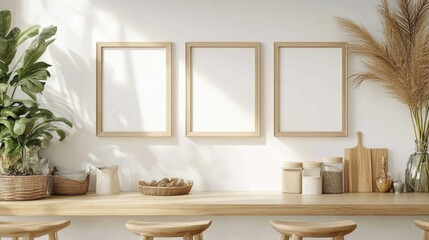 Fototapeta premium Perfect interior design backdrop featuring empty frames