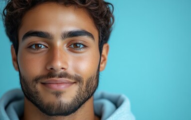 Obraz premium man smiling with sweatshirt in color background