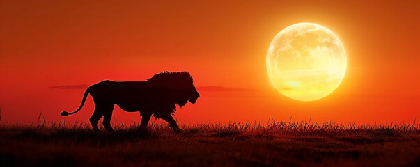 Lion Silhouette on the Horizon at Sunset