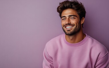 Obraz premium man smiling with sweatshirt in color background