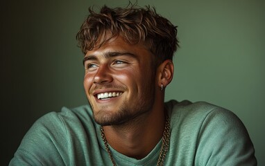 Obraz premium man smiling with sweatshirt in color background