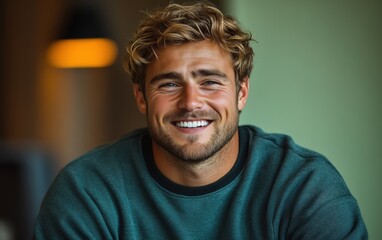 Obraz premium man smiling with sweatshirt in color background