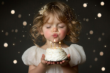 Naklejka premium little girl blowing candles for her birthday