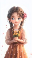 A young girl holding flowers, radiating innocence and joy.
