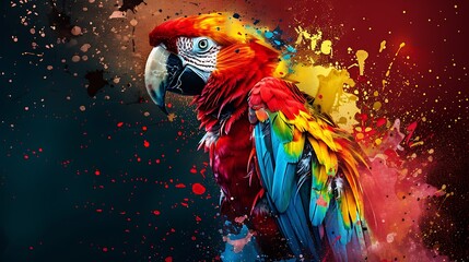 Vibrant Abstract Art of a Parrot, Expressed Through Bold Splashes of Color and Dynamic Brushstrokes, Capturing the Spirit and Energy of the Exotic Bird