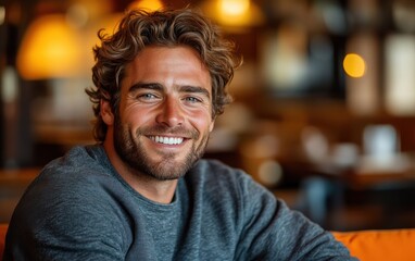 Obraz premium man smiling with sweatshirt in room background