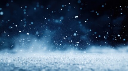 Obraz premium Mesmerizing snowfall creates magical winter scene. Swirling snowflakes fall against dark background. Ethereal bokeh effects enhance winter atmosphere. Winter wonderland scene. Frozen landscape.