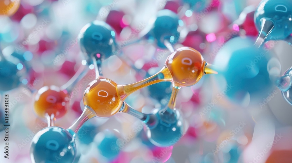 Poster abstract 3d render of colorful molecules forming a complex structure, symbolizing the intricate conn
