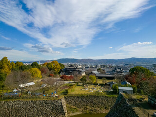 郡山城跡の天守台から見える大和郡山市の景色