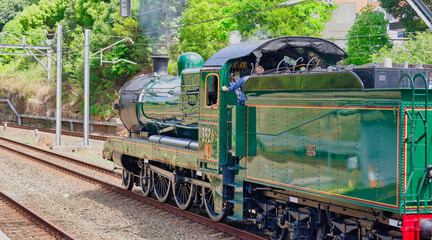 Steam locomotive at Arncliffe Station on Sydney’s rail line