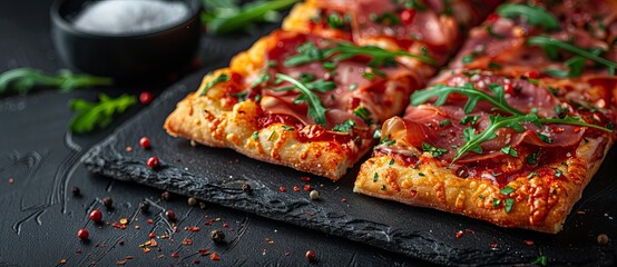 Delicious Fresh Pizza with Tomatoes and Mushrooms on Rustic Wooden Table