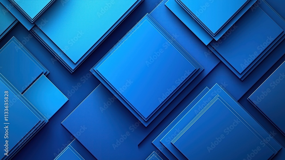 Poster abstract geometric design with overlapping blue squares. layered shapes create dynamic visual effect