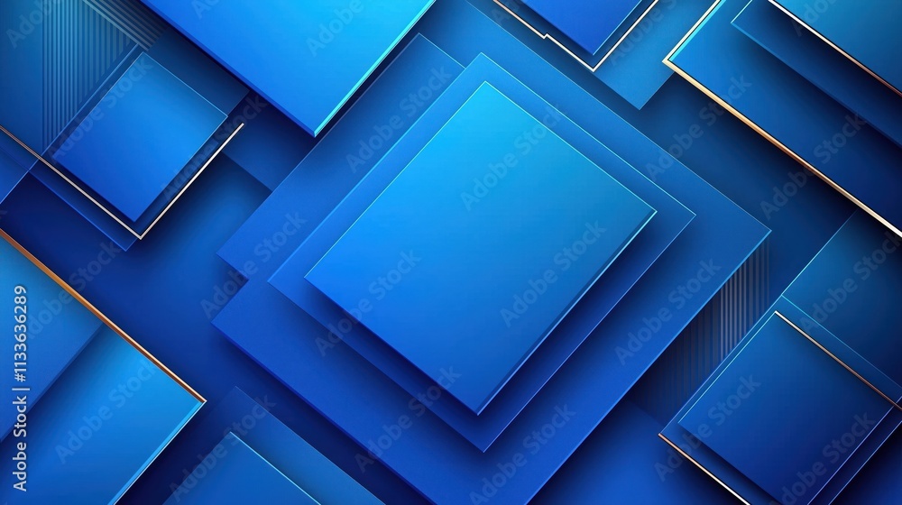 Poster abstract geometric design with blue layered squares. modern, futuristic look. gradient effect create