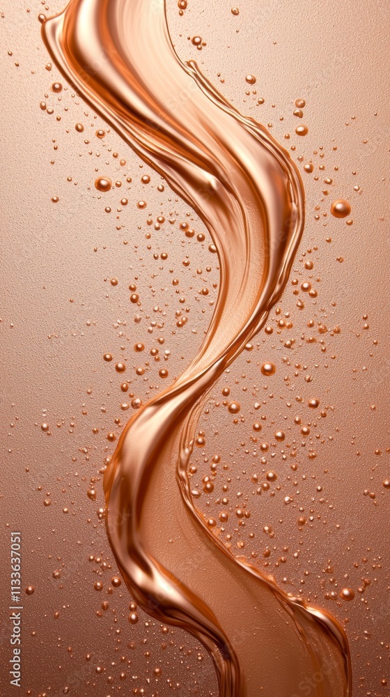 Poster an exquisite flow of luxurious cosmetic liquid gracefully meanders across a warm, shimmering surface