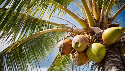 Coconuts in a palm tree