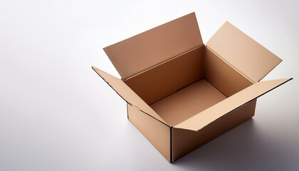 Empty cardboard box open on white background