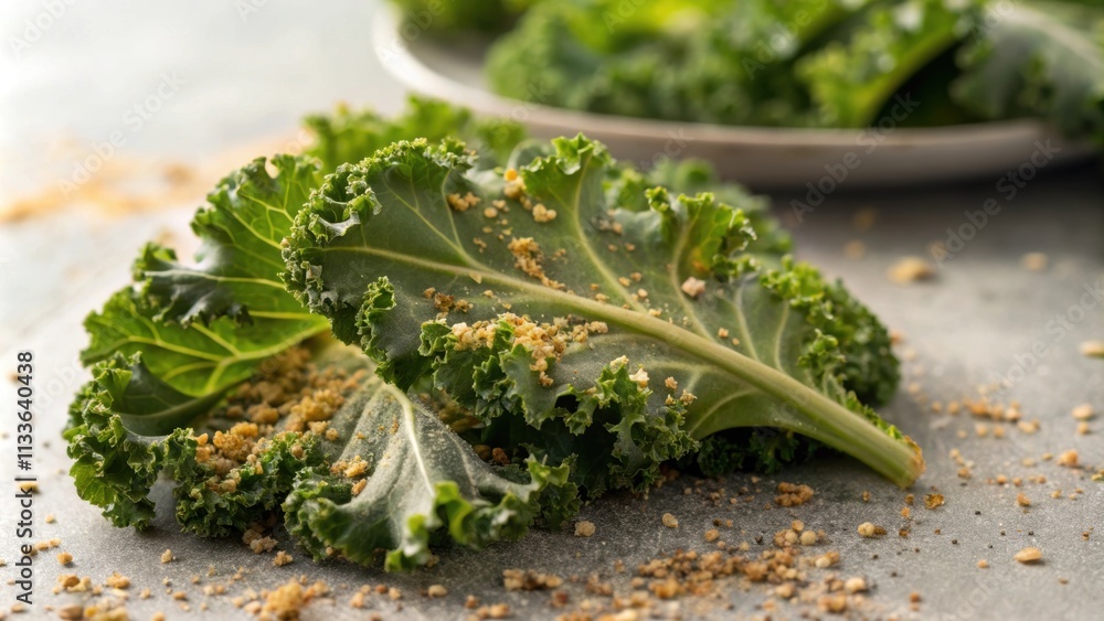 Poster a closeup view focuses on the intricate patterns of a kale chip highlighting its delicate ruffled te
