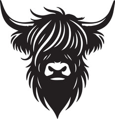 Minimalist Highland Cow head silhouette with bold clean lines vector silhouette
