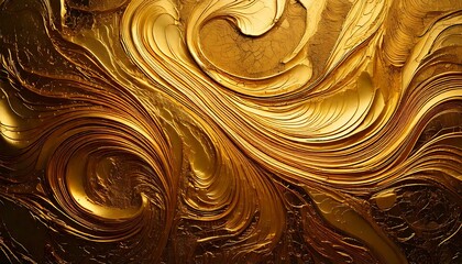 Elegant swirling gold patterns with intricate textures, luxurious abstract design, featuring delicate filigree, refined details, opulent lines, shimmering highlights, ornamental flourishes, smooth cur