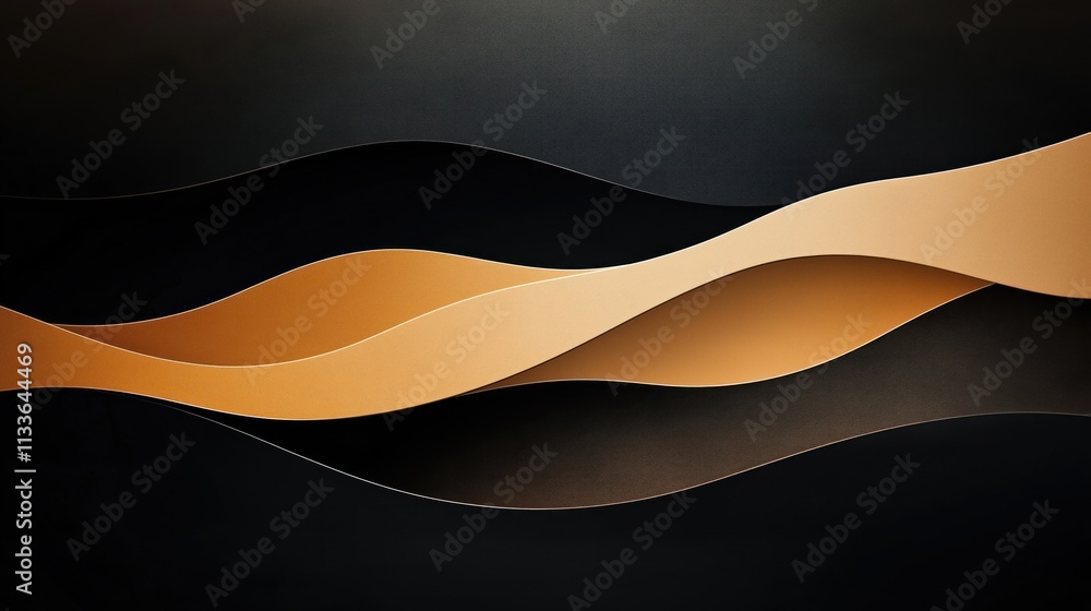 Poster abstract design with layered wavy shapes. dark background with tan and brown tones. modern and elega