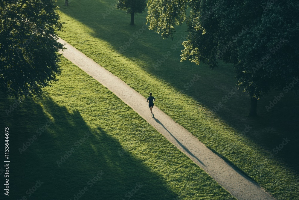 Aufkleber a solitary runner enjoying a quiet moment on a scenic path surrounded by lush greenery during the go