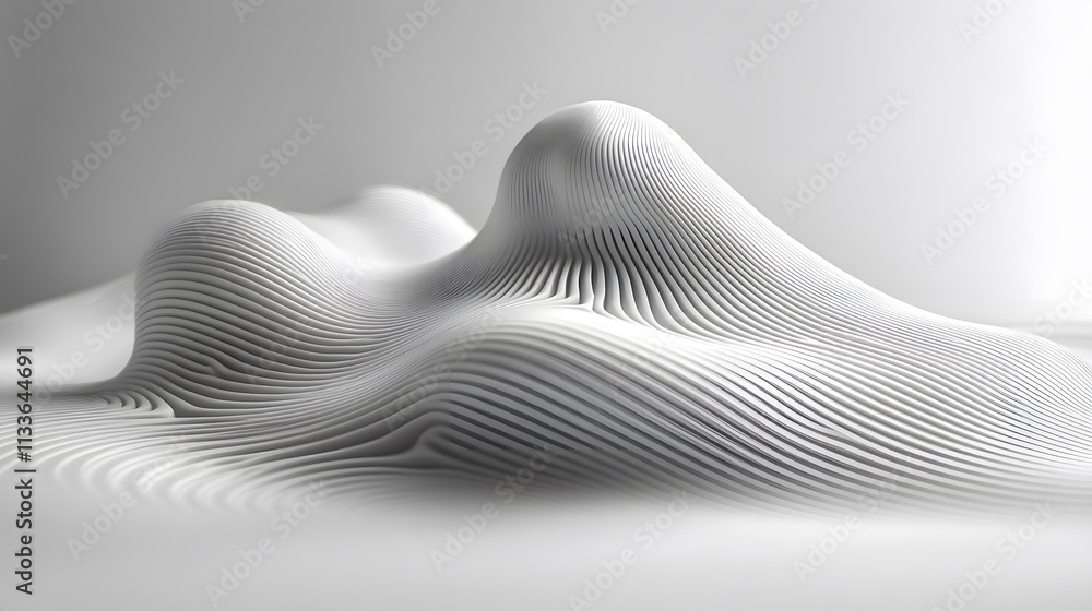 Poster abstract 3d white landscape with flowing lines and smooth curves.