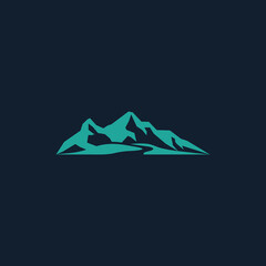mountain landscape illustration with with dark blue background and bright blue color. cool