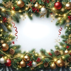 Festive Christmas Wreath Decorated With Ornaments And Lights