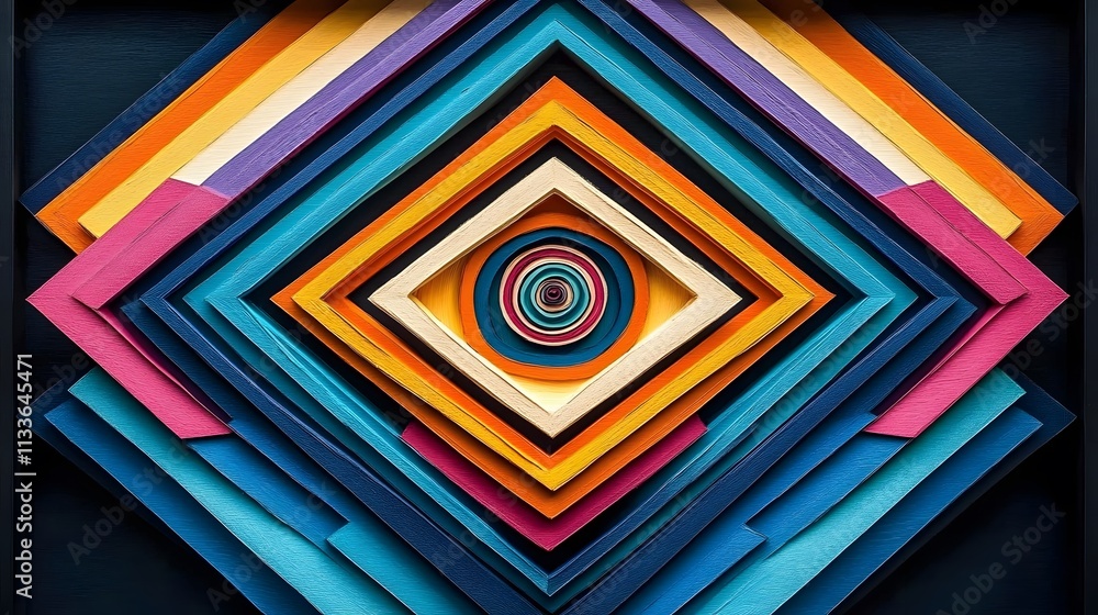 Aufkleber abstract colorful layered geometric shapes creating an optical illusion.