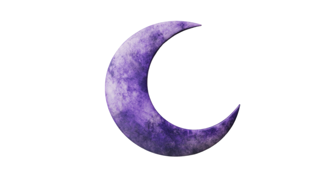 A stylized crescent moon in purple hues, resembling a celestial object often associated with night and mystery.