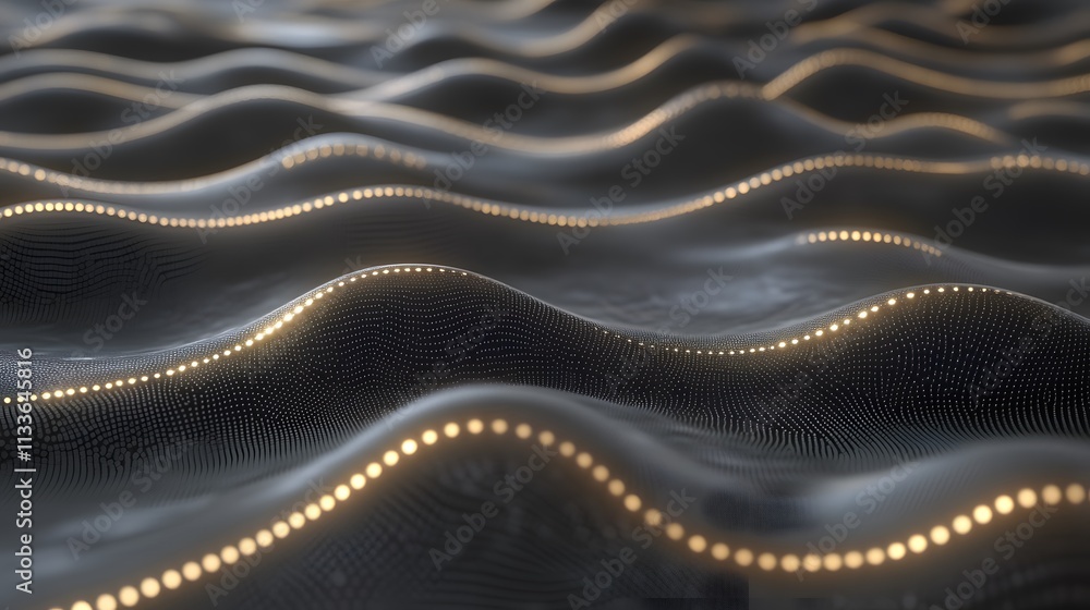 Poster abstract dark background with glowing lines forming waves.