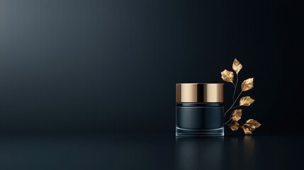 Elegant Black Jar with Golden Lid and Leaves