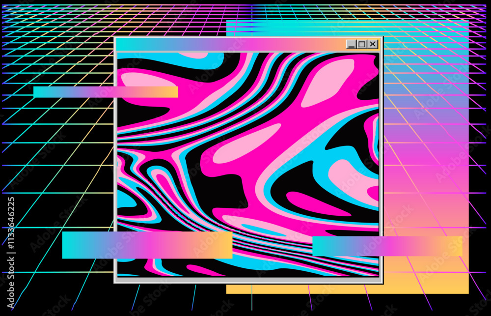 Aufkleber Abstract vaporwave collage with elements of open application windows and glitchy artifacts.