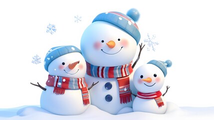 Cheerful Snowmen Family in a Winter Wonderland Scene