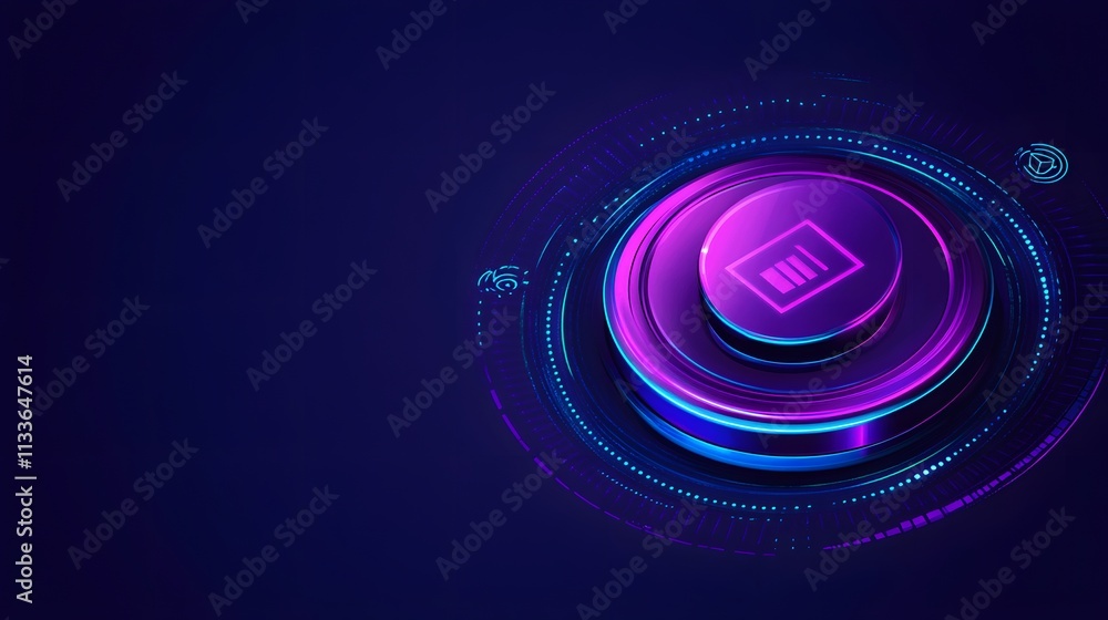 Poster abstract futuristic button with digital interface and bar code icon.