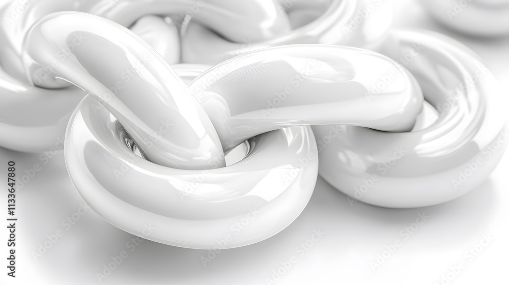 Poster abstract glossy white interconnected loops, smooth curves and flowing design.