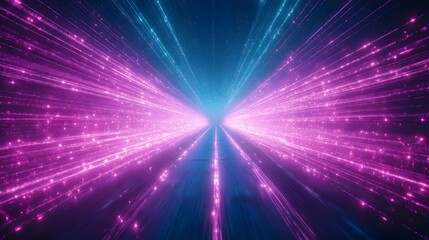 Abstract glowing tunnel with pink and blue light streaks, creating a futuristic or speed effect.