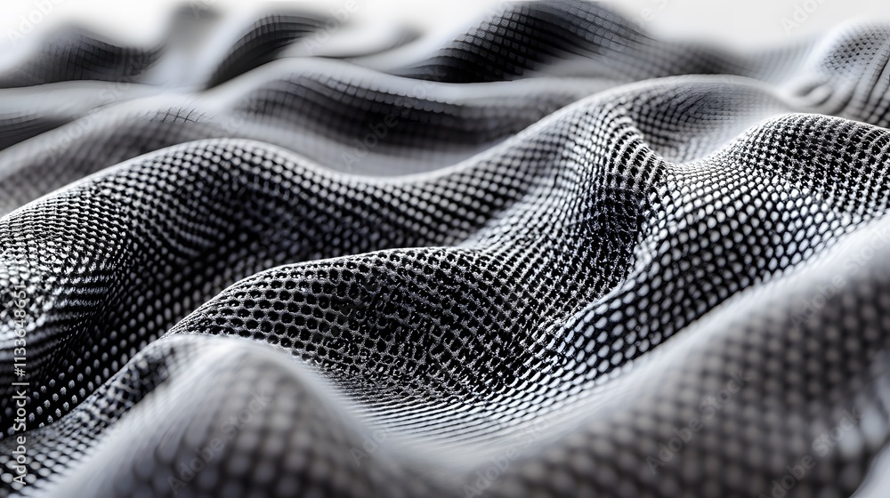 Poster abstract grayscale wavy textile surface with textured pattern.