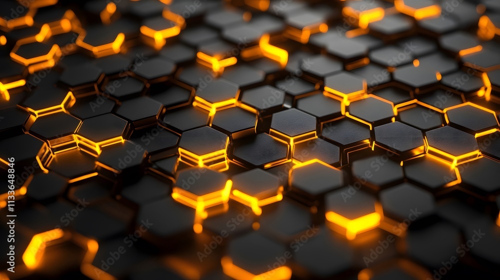 Aufkleber abstract hexagonal pattern with glowing orange edges.