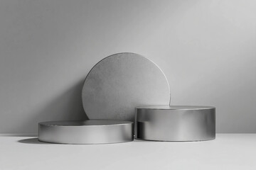 Modern Minimalist 3D silver Podium for Showcasing Products on Clean White Background