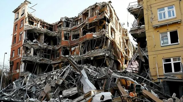 a building  destroyed by an earthquake