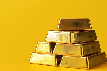 Stack of gold bars on a yellow background