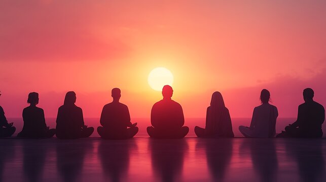 A serene image of a multi-faith prayer gathering, with people of different religions sitting together in meditation or prayer 