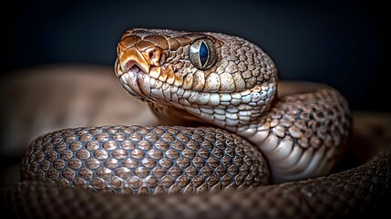 Fototapeta premium highly detailed shot of a poisonous snake’s scales, highlighting the toxic nature of the reptile, with a dark, ominous atmosphere. [Poisonous snake]:[Danger] 