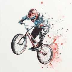 Obraz premium BMX Cyclist in Mid-Air Watercolor Painting.