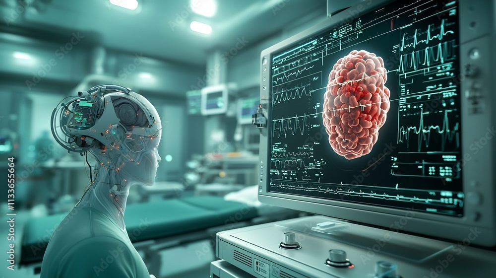 Aufkleber cutting edge medical hub with virtual twin hologram showcasing real time cellular activity and conne