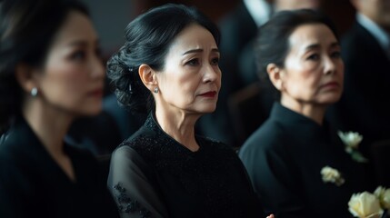 Mourning Gathering: Traditional Funeral Ceremony with Respectful Attendees in Black Attire