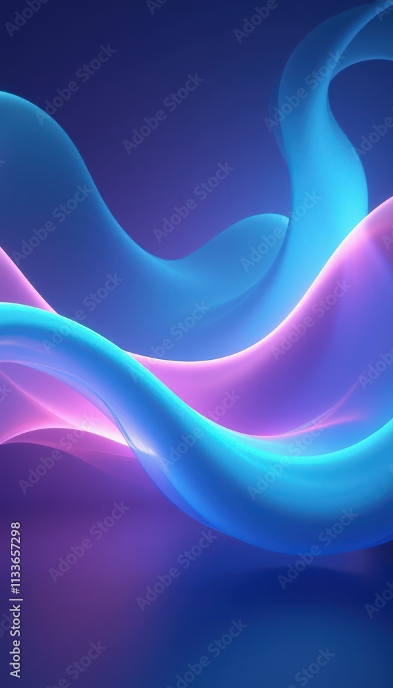 Poster abstract waves of light in a vibrant gradient of blues and purples creating a flowing design