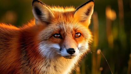 Obraz premium Red fox (Vulpes vulpes) portrait in golden light with alert gaze, British wildlife close-up, UK